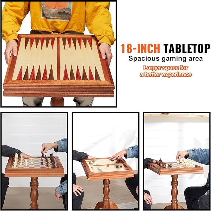 VEVOR 3-in-1 Chess Checkers Backgammon Table Set 18 Inch Premium Wooden Chess Table Deluxe Combo Game Table Furniture Set Chess Set Board Game Gift for Family Board Games