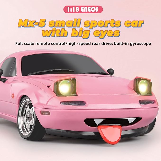 LD1804 RC Drift Car 1:18 Scale Mini MX-5 RWD 2.4GHz Miata RC Vehicles with Gyro and LED Lights for Adults Hobby Toys (Pink)