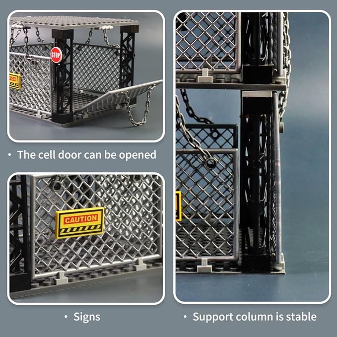 Closed Cage Building Blocks Set - Military Prison Battle Scene Building BlockCompatible with Lego World T-RexIncludes 10 Soldier Figures with Weapons