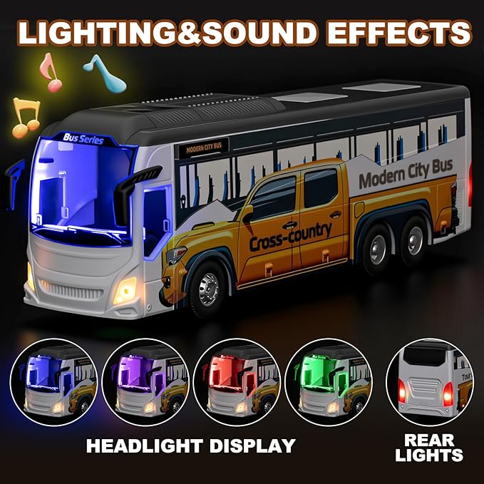 9 Channel RC Bus for Kids 2.4G Remote Control City Buses with LED Lights &amp Music Model Vehicle Car with 2 Batteries Birthdays Gift for Children Boys Girls Ages 3+ (City Bus)