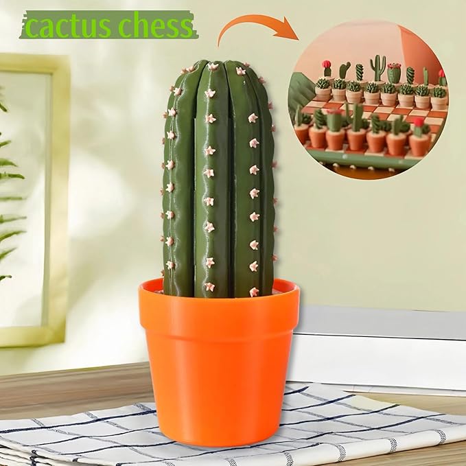 Cactus Chess Set - 3D Printed Cactichess - Roll Up Portable Travel Chess Board - Easy to Store Cactus Magnetic Chess Set Fun Chess Gift for Plant Lovers