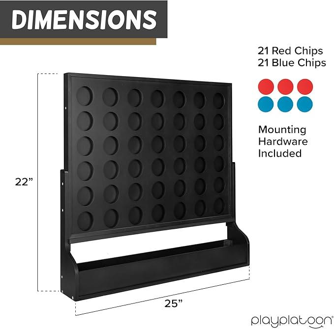 Play Platoon Wall Mounted Giant 4 in a Row Game - Large4 in a Row Outdoor 22x24 Inch Big Wood Wall Game Room Furniture for Bar &amp Basement Games