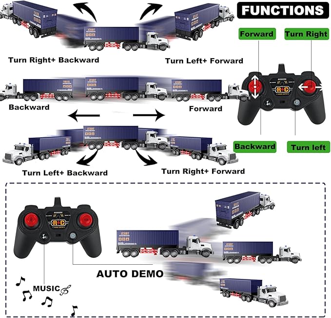 Remote Control Semi Truck with Trailer -24 Inch Semi Truck Toy for Kids1:24 Container Truck with LED Lights &amp Music Great Gift for Boys Girls