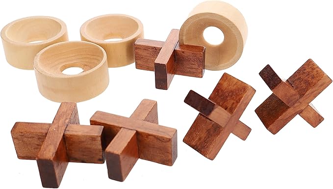 Wooden Tic Tac Toe Game – 9 Inch Solid Wood Board with X and O Pieces Decorative Coffee Table Game Classic Home Décor Accent
