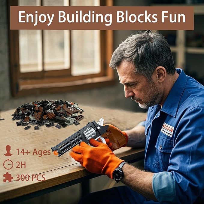 1:1 Pistol Building Blocks Set 400+ Pieces Building Blocks Model Gun Toy for Adults &amp Kids 14+ Unique Collectible Gift for Christmas Birthday Military Fans (Revolver)