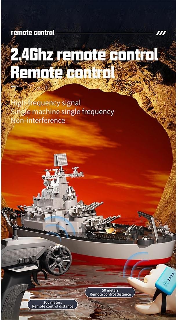 1/390 RC Battleship 2.4G 8-10KM/H Electric High-Frequency Twin-Engine Battleship Model Remote Control Military Warship Armed Cruiser Boat