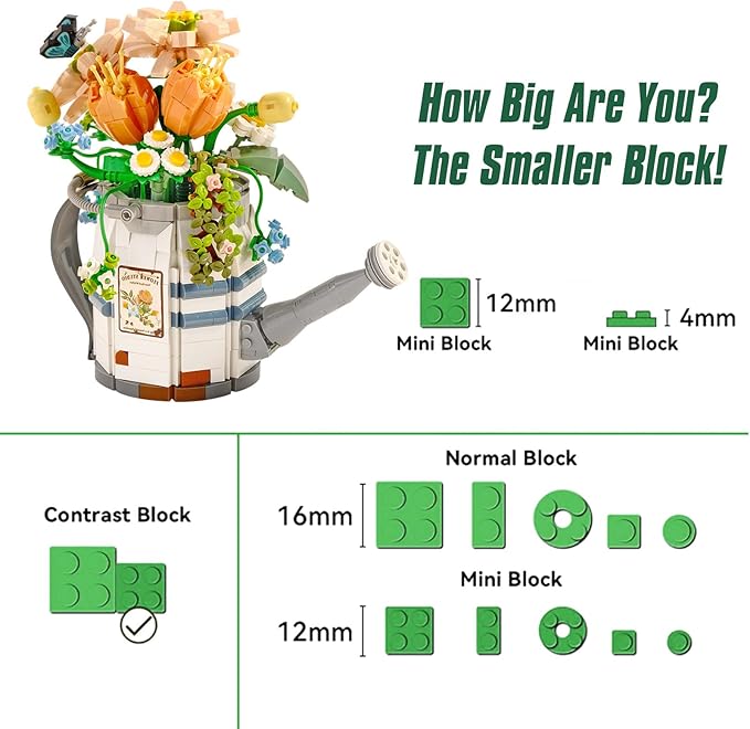 Mini Building Blocks Watering Pot Bonsai Plant Model SetCreative DIY Simulation Particle Flower Succulent Botanical Collection Construction Building Bricks ToyHome Decor