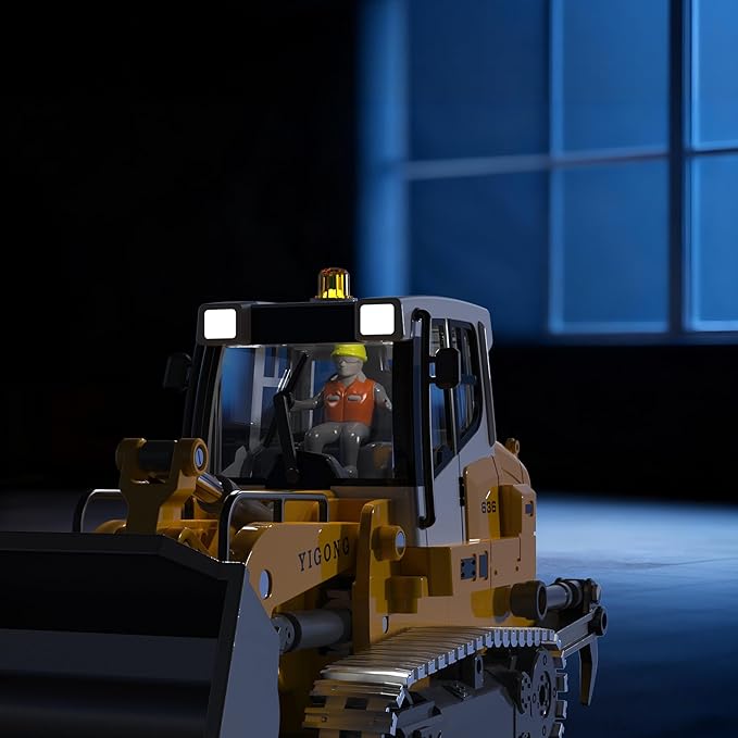 Pro-Grade Remote Control Bulldozer for Adult Metal Micro-Scale RC Construction Model with Leadscrew Loader System Dual Battery Includes Portable Carry Case