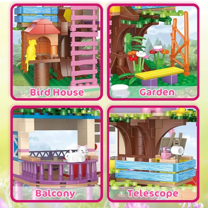 HOGOKIDS Tree House Friends Building Set with LED Light - Girl House Forest Building Block Toy Kit Birthday Valentines Day Gifts for Kids Girls Boys Age Age 6-12+ Years