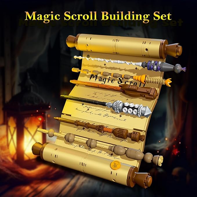 HIGH GODO Magic Wand Scroll Building Set for Adults MOC Magic Wizard Wand Model Kit Can Be Hung on The Wall Home Office Decor Kit Creative Toys Gifts for Teens Adults 14+ (761 PCS)
