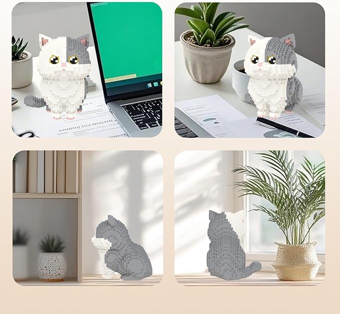 Larcele Micro Building Blocks Set DIY Mini Building Toy Bricks for Age Over 12 Years 1412 Pieces KLJM-05 (Munchkin Cat-Grey)