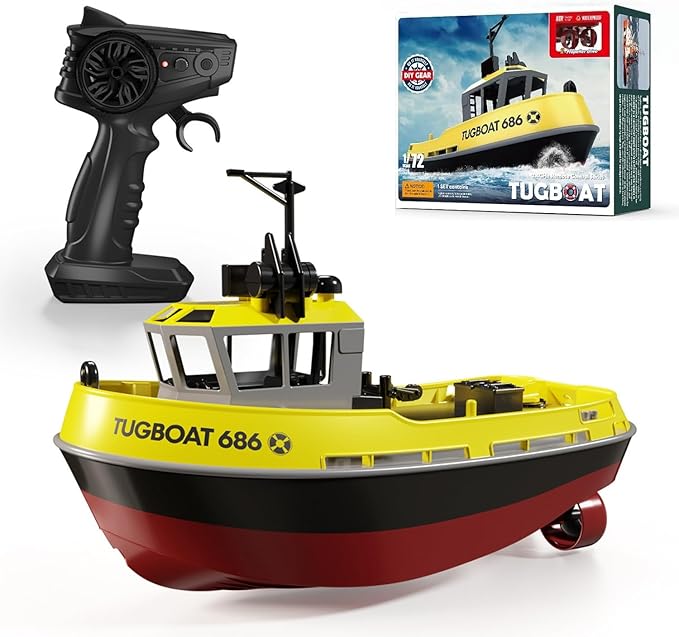 RC Boat 1/72 RC Tugboat for Pools and Lakes 2.4Ghz High-Speed Remote Control Boat with LED Lights and Low Battery Alarm for Teen and Adults