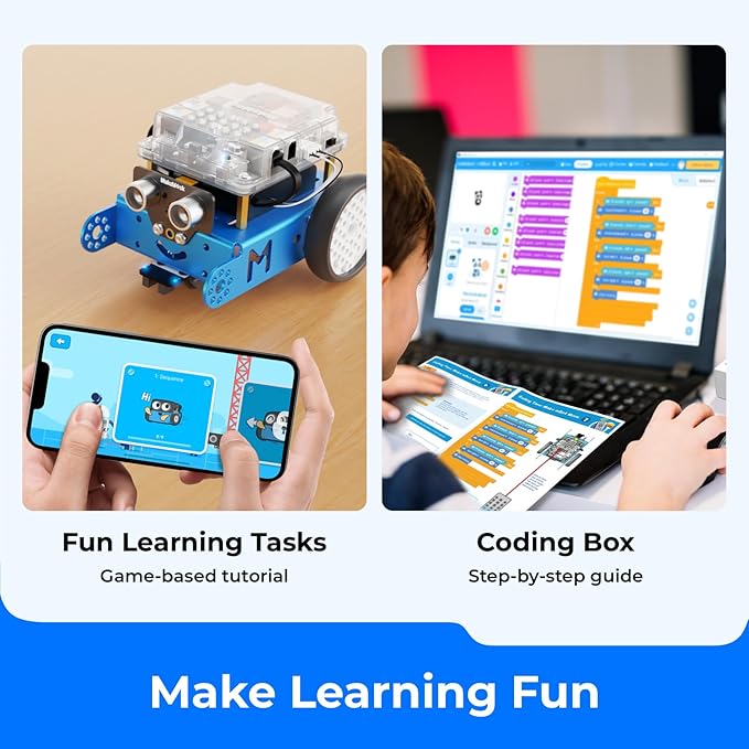 Makeblock mBot Robot Kit with Scratch Coding Box STEM Projects for Kids Learn to Code with Scratch Arduino Programmable Robot with 4 Programming Learning Projects Gifts for Boys Girls Aged 8-12
