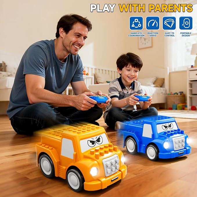 Remote Control Car for Aged 3-4 2-Pack 2.4 GHz Truck and Race Car with Sound Light Toddler RC Cars Ages 3-5 Electrical Racing Cars Indoor Outdoor for Boys Girls Birthday Gifts 3 4 5 6+