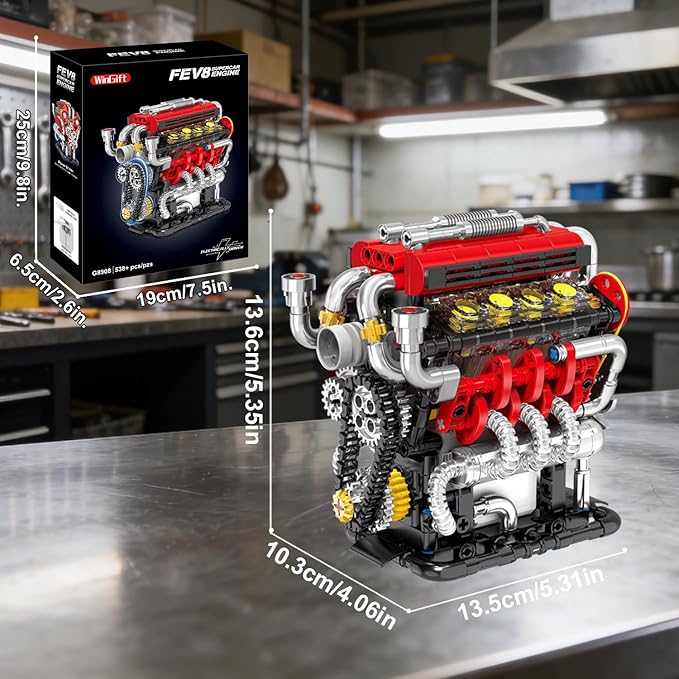 V8 Engine Building Set V8 Engine Model kit That RunBuild Your Own Mini V8 Model Engine Kit with MotorHome or Office DécorSTEM Physical Science Experiment Toy for Kids 8+ and Adults(538PCS)