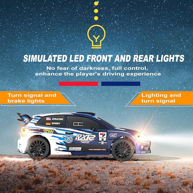 ZD Racing RX12 1/12 RC Drift Car for Adults 2.4G Full-Proportional 4WD Brushless Mini Remote Control Rally Car with LED Lights 60KM/H Sports Cars Vehicle Toy Gift -RTR