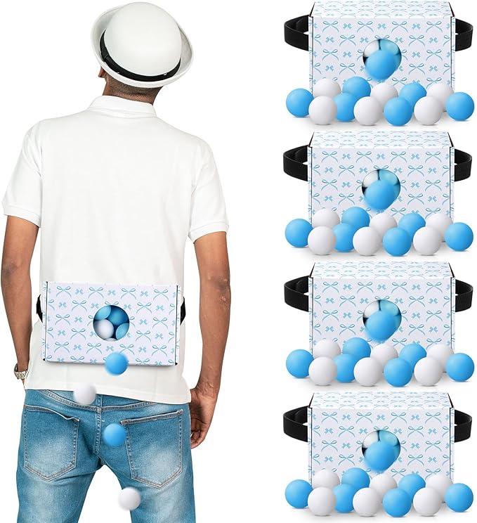 Yaomiao 4 Pack Bachelorette Party Shaking Swing Balls Indoor Party Game Set Includes 4 Set Strap Shake Box and 80 Balls for Birthday Bachelorette Bridal Shower Table Tennis(White BowBlue White)