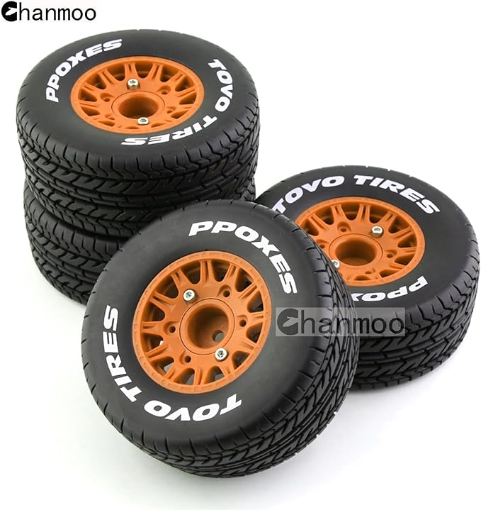 1/10 RC Short Course Truck Tires And Wheels With 12mm 14mm 17mm Hex 113mm 1/8 Rubber Tyres For 1/8 or 1/10 Scale On Road Car HSP Sonic 94102 GT PTG-2 Tamiya TT02 RC Racing Car 4PCS (Orange A)
