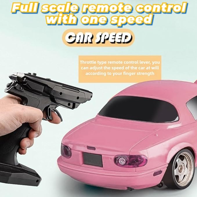 LD1804 RC Drift Car 1:18 Scale Mini MX-5 RWD 2.4GHz Miata RC Vehicles with Gyro and LED Lights for Adults Hobby(Pink)