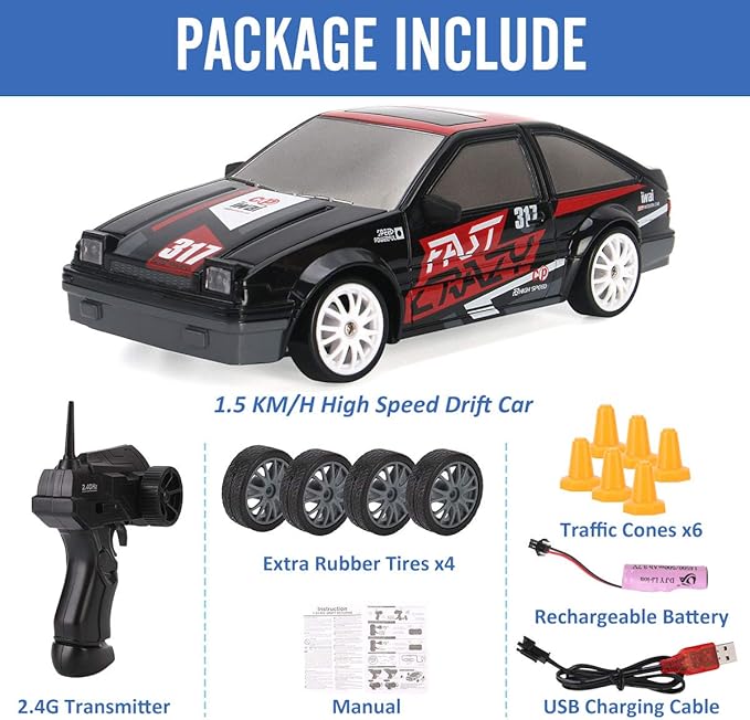 Liberty Imports RC Drift Car 1/24 2.4GHz 4WD Remote Control Sport Racing On-Road Vehicle with LED Light Batteries and Drift Tires (Style 4)