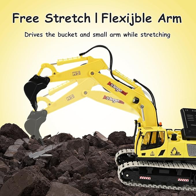 kolegend Remote Control Excavator Toy 16 Inch 11 Channel RC Construction Vehicles Hydraulic Haulers Digger Toys Gift for 6+ Years Old Kids Boys