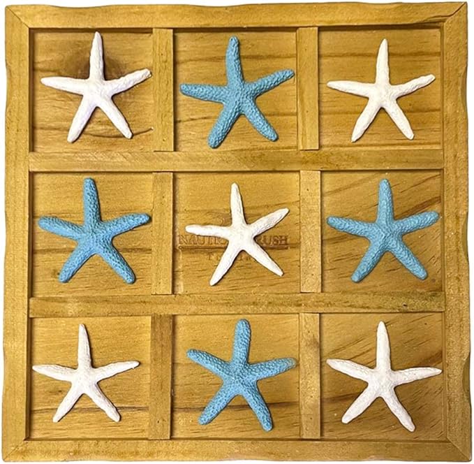 Tic-Tac-Toe Beach Decor | 9 x 9 | Perfect for Beach Décor | Plus Free Nautical eBook by Joseph Rains (Blue &amp White Starfish)