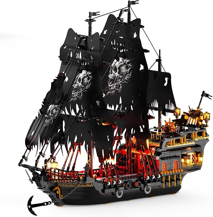 NUTCRACKER Pirate Ship Building Set with LED Light Black Pearl Ship Toy Building Set Sailboat Model Home Decor Easter Christmas Birthday Gift for Adults（1713 Pieces）