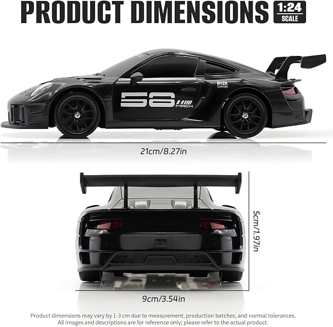 RC Drift Car 1:24 4WD Remote Control Cars Vehicle with LED Light2.4GHz 20KM/H High Speed RC Cars with Two Batteries &amp Drifting Tires Racing Sport Toy for Adults Boys Girls Kids Black