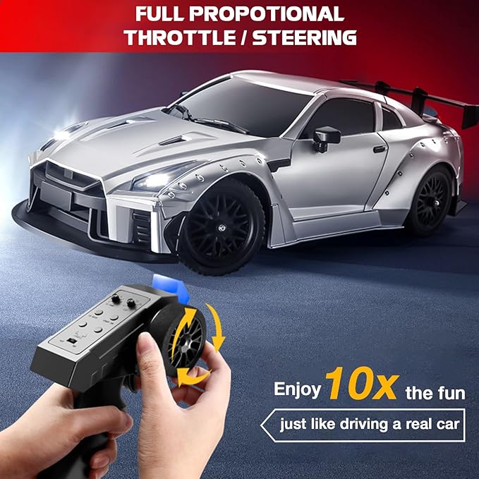1/16 Scale RC Drift Car MN-268 RWD Mini RC Vehicles Model with Gyro Spare Tires &amp LED Lights for Adults Hobby Toy Gifts (Silver)