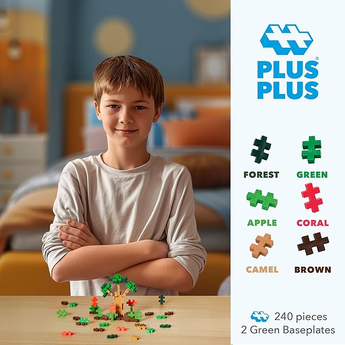 PLUS PLUS 240 Piece Interlocking Building Blocks for Kids Open Ended Connecting Toys STEM Bin Mini Manipulatives - Jungle Mix Play Tube &amp Baseplate