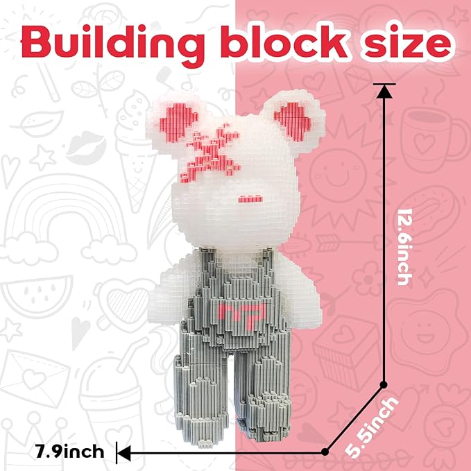 Gray Glowing Bear Building Blocks (2850 PCS) 3D Micro Animal DIY Bear Building Blocks for Adults &amp Teenager Creative Toys Ideal Gift for Family &amp Friends
