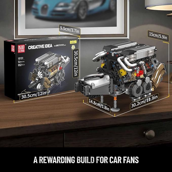 Mould King 10131 W16 Engine Building Blocks Sets V8 Engine Model kit That Run Build Your Own STEM Model Engine 16-Cylinder Car Engine Building Engineering Toys(952+PCS)