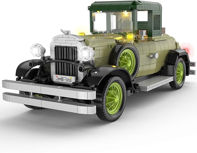 Vintage Classic Car Model Building Set with Light for Adults Boys Girls (1297 PCS) Antique Cars Model Home Office Collection Retro Classic Car Building Toy