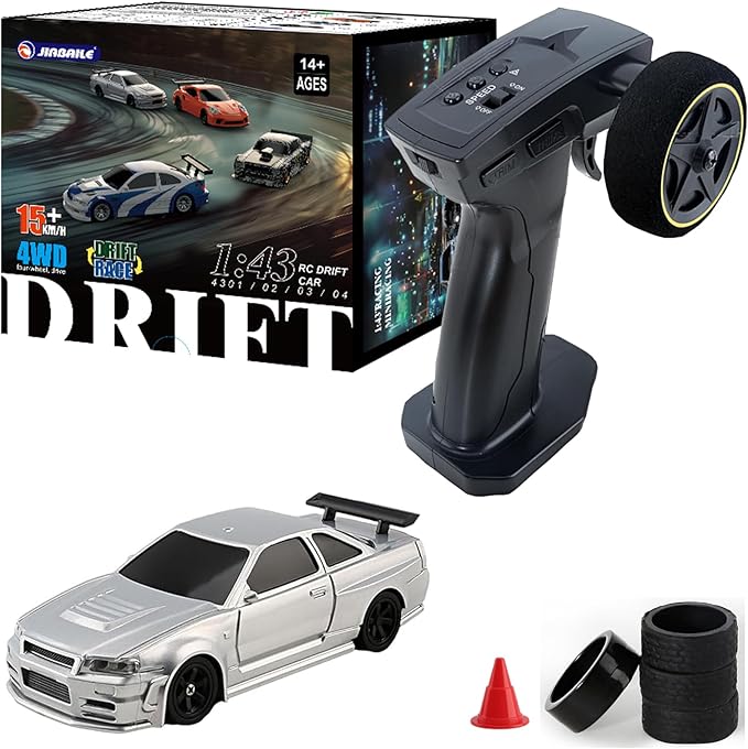 1/43 Mini RC Drift Car 2.4GHz RTR Full Proportional Remote Control Cars 4WD High Speed Racing Lights Kit and Racing Tires (4304)
