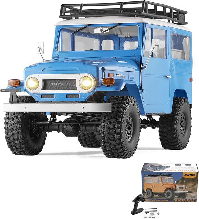 EAZYRC X FMS 1/10 Toyota Land Cruiser FJ40 RS with Licensed RC Truck Blue All Terrain Waterproof 4WD 35T 550 Motor RC Crawler for Adult2.4Ghz Remote Control No Battery