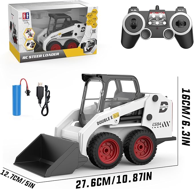 DOUBLE E RC Skid Steer Loader Toy for Kids1:14 Scale Remote Control Construction Truck with Lights Sound &amp Sounds 2.4GHz RC Truck Toy 360°RotationRC Front Loader Tractor Engineering Vehicles