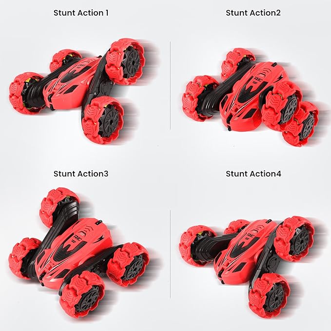 RC Stunt Car 360° Flips &amp Double-Sided Remote Control Truck with LED Lights 2.4GHz High Speed All Terrain Off-Road Toy Car Gift for Boys Girls Kids Ages 6-12 (Red)