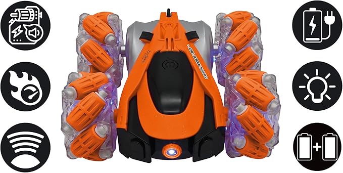LEXiBOOK - Crosslander Glow-in-The-Dark Radio Control car Remote Control Rechargeable Electronic Action Game Orange/Black RC21