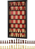 Giant Wall Mounted Board Game Wooden Chess Game Set with A Complete Set of Carved Chess Pieces Vertical Display Cabinet for Home Games Hanging Art Home Decoration (Black)