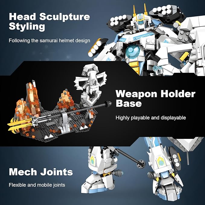 HIGH GODO Samurai Mech Warrior Building Sets Robot with Long Swords Shields Display Base Building Toy Set 1588 Pieces Creative Collectible Ninja Gift Set for Adults Man Teens 14+