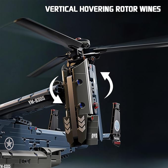Military Helicopter Building Blocks SetFighter Jet Model ToysV-22 Osprey Army Airplane Kits with Ratoting PropellerSTEM Christmas Xmas Birthday Gifts for Adult Boys Teens 8-14 14+(1486PCS)