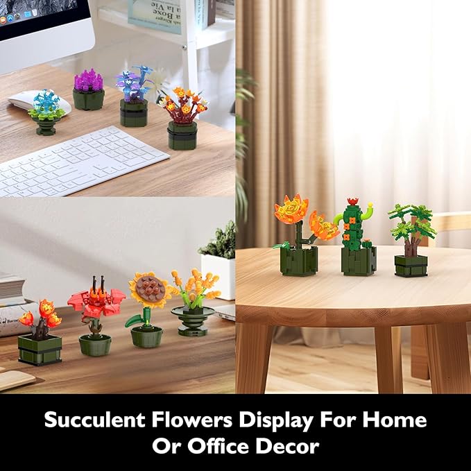 JMBricklayer Flowers Succulents Building Sets for Adults Valentines Day 12 Pack Tiny Plants Botanical Collection Display for Room Decor Bonsai Flowers Building Blocks Gifts for Women Valentines