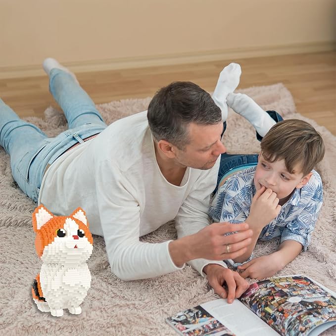 Larcele Micro Building Blocks Set DIY Mini Building Toy Bricks for Age Over 12 Years 1296 Pieces KLJM-05 (Munchkin Cat-Orange)