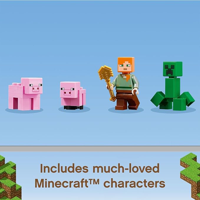 LEGO Minecraft The Pig House 21170 with Alex Creeper and 2 Pig Figures Animal Building Toy Great Gift for Kids Boys &amp Girls Ages 8+