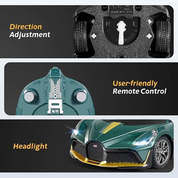 MIEBELY Remote Control Car - 1/24 Scale Fast Rc Race Car Bugatti Divo 3.7V 500 mAh Toys with Headlight Racing Hobby Model Birthday Ideal Gifts for Adults Kids Boys Age 6 7 8 9 Year Old