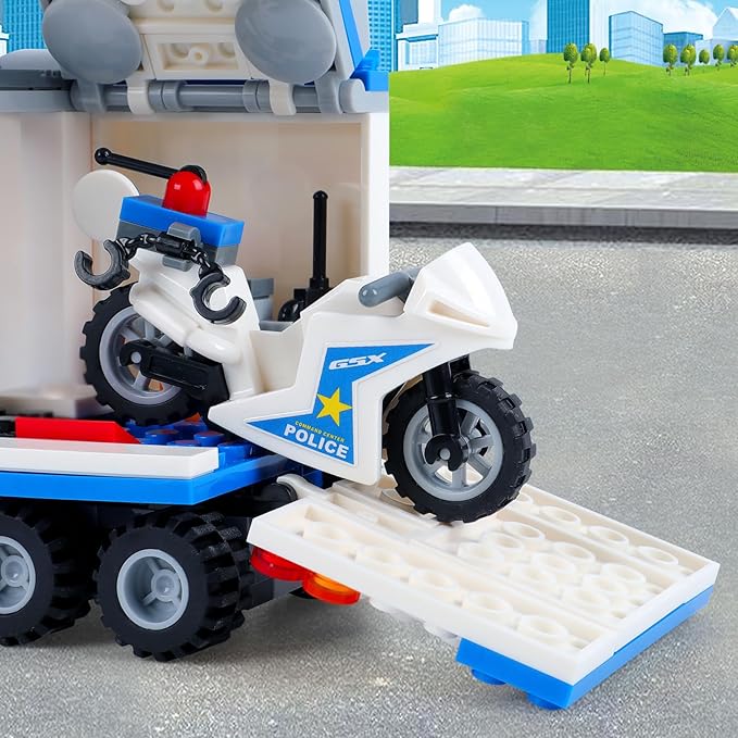 City Police Mobile Command Center Truck Building Blocks Kit Toys Police Vehicles Series Prison Break Jail Set with Action Cop Motorbike ATV Arms Play Set for Boys and Kids Age 5+ (483 Pieces)