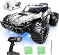 Tecnock RC Car 1/16 Scale Remote Control Car for Boys High Speed 20 Km/h All Terrains Rc Monster Truck with Two Rechargeable Batteries &amp Head Chassis Lights Gift Toy for Kids Adults Silver