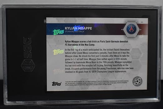 KYLIAN MBAPPE 2020-21 Topps Now Champions League #41 Soccer Card SGC Graded Mint 9! Real Madrid France