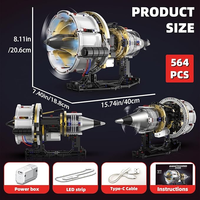 Aircraft Engine Toys Building SetsTurbofan Engine Model that Run with Motor and LightsMechanical Science Education STEM DIY Project Building Kit for Adults and Kids Aged 8-14 (564 pcs)