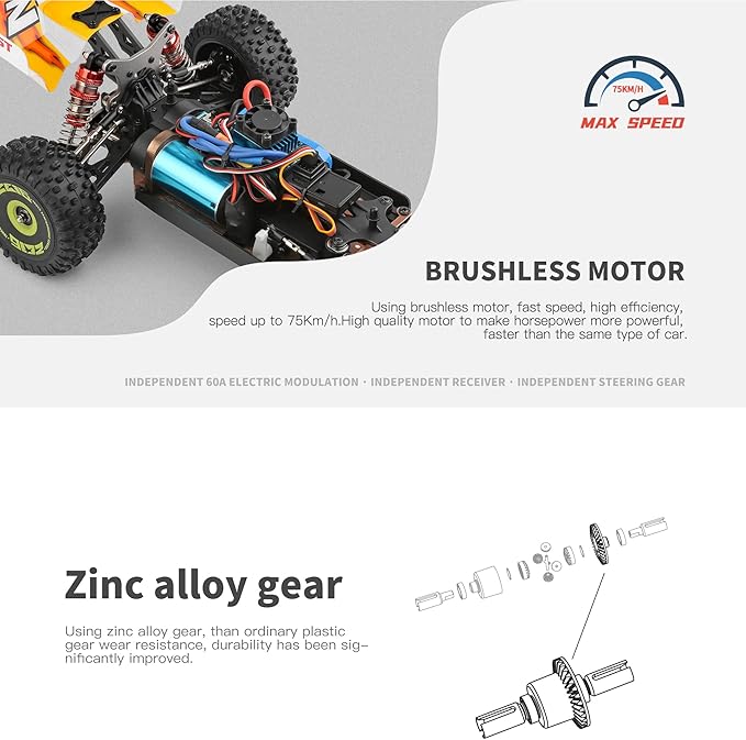 GoolRC WLtoys 144010 Brushless RC Cars for Adults 1:14 Scale Remote Control Car High Speed Racing RC Buggy 2.4GHz RC Drift Car with Metal Chassis